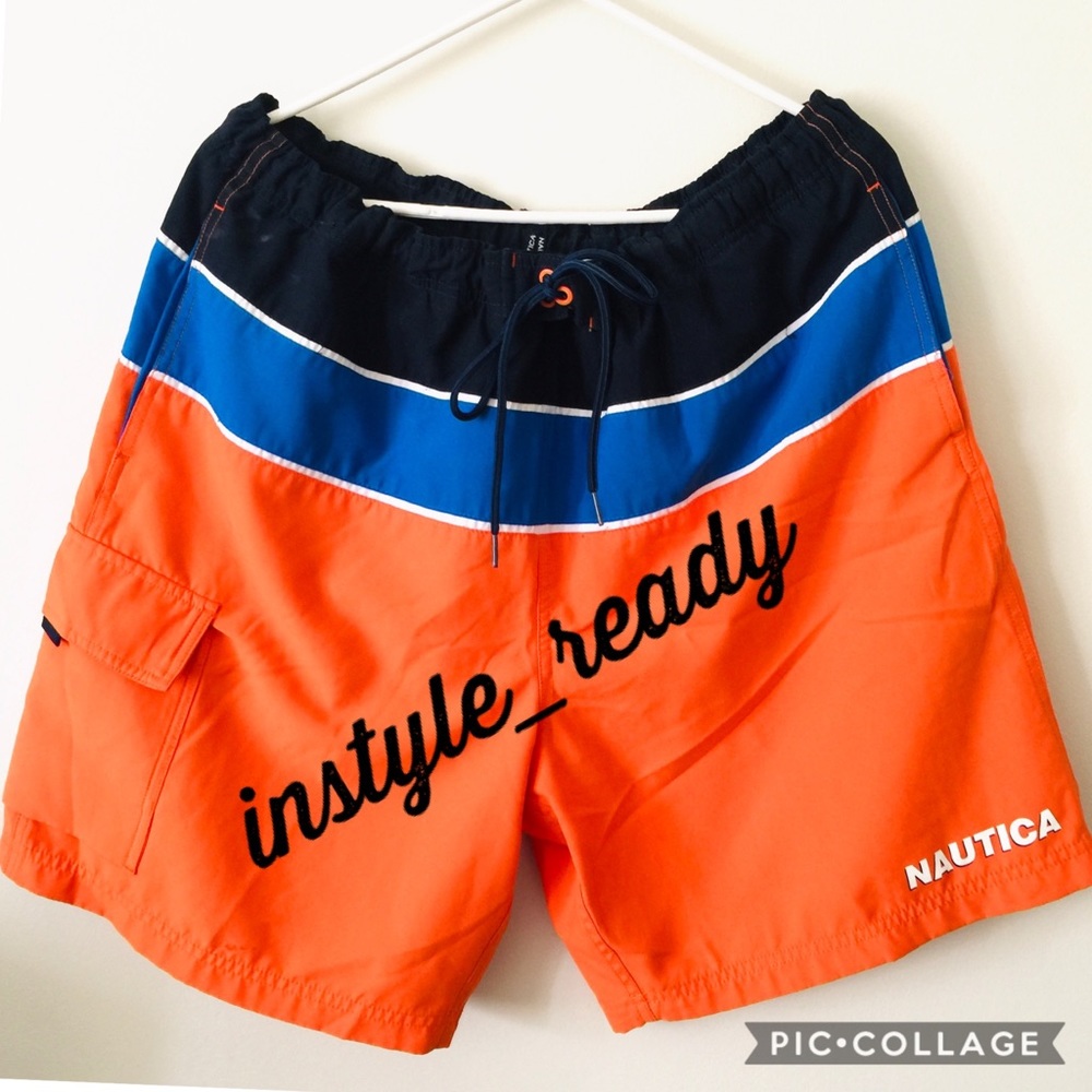 Nautica’s Mens Tri-Color Block Swim Trunks